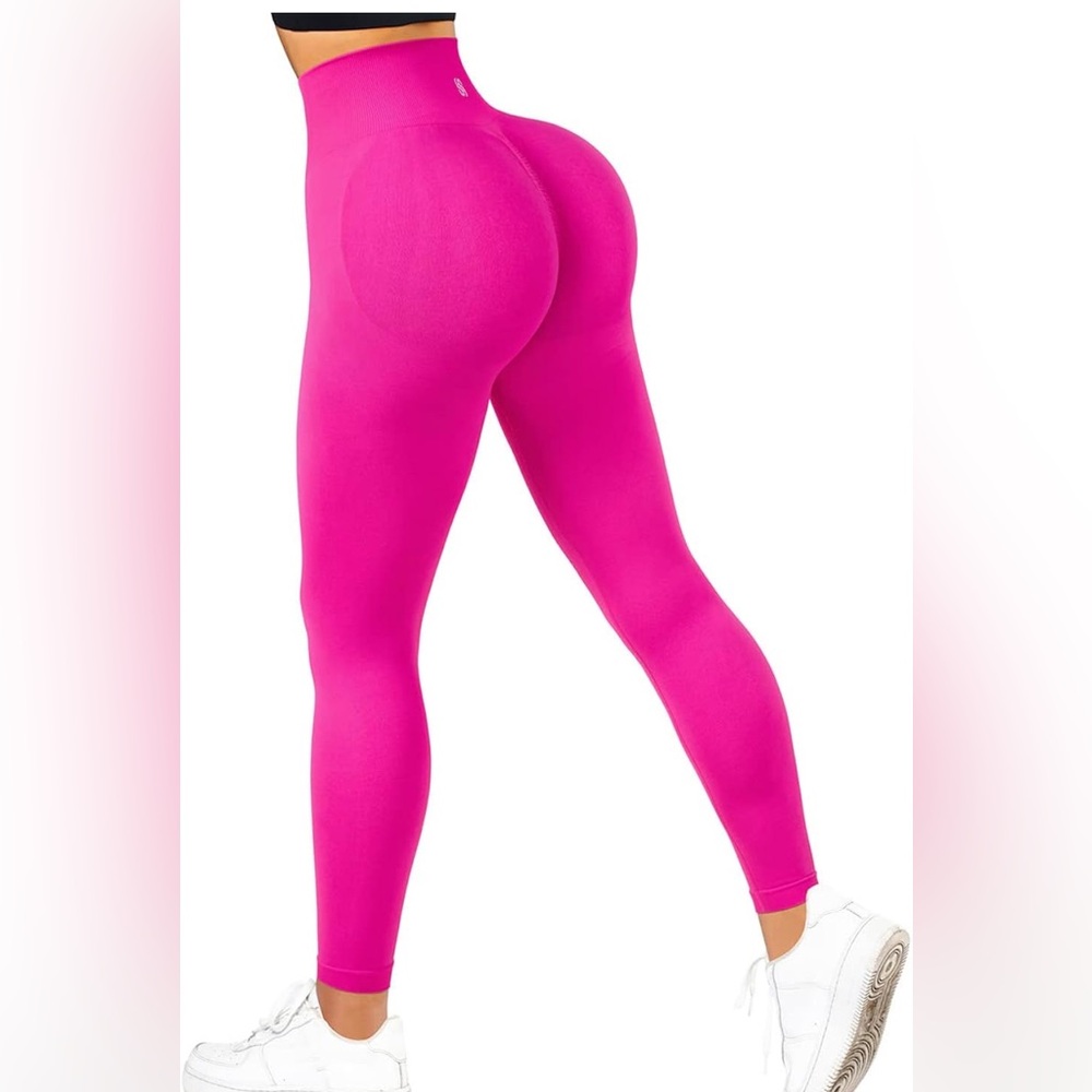 Hot Pink High Waisted Women Scrunch Butt Lifting Seamless Leggings | Medium